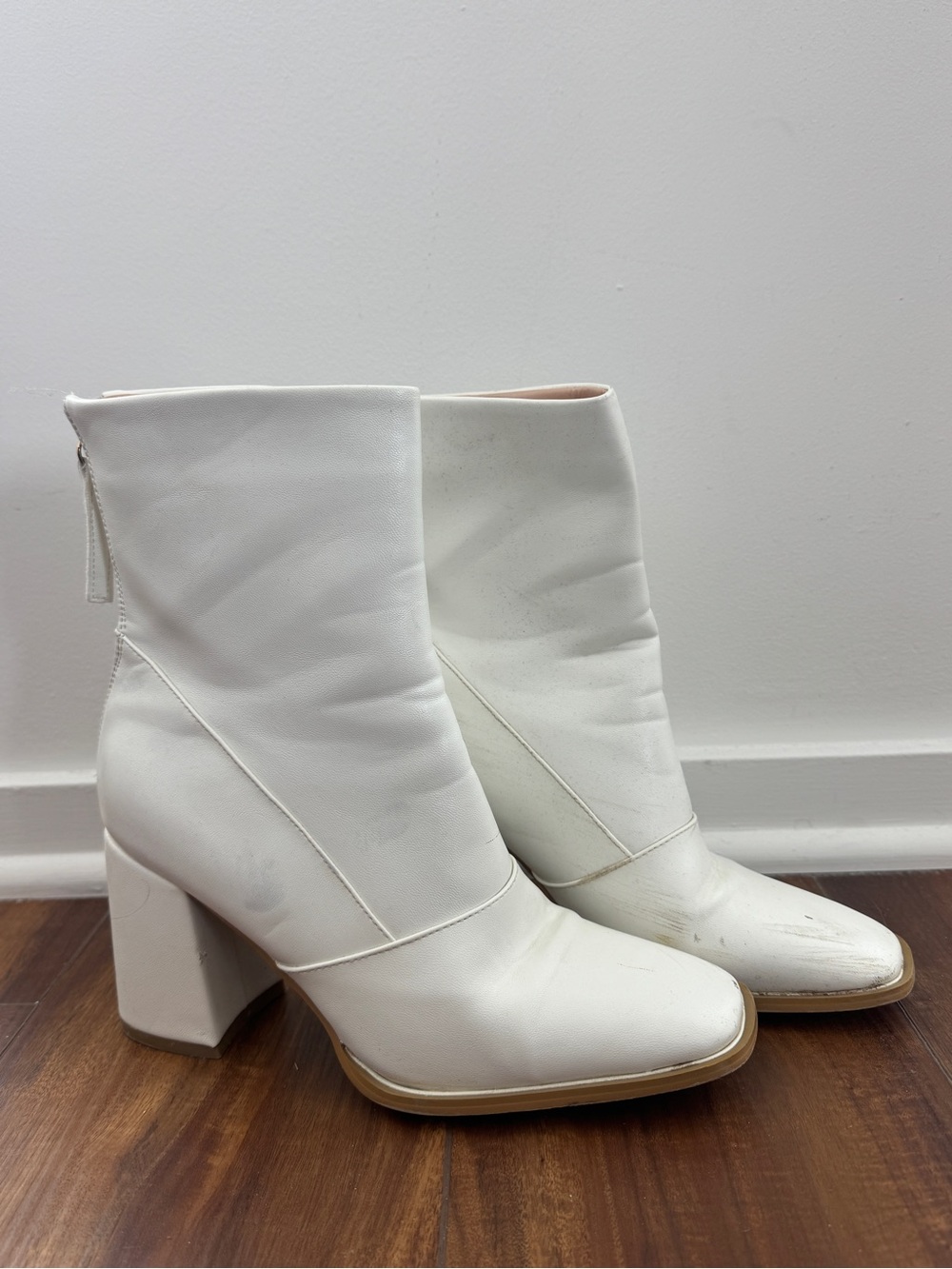 PrettyLittleThing White Block Heel Ankle Boots